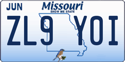 MO license plate ZL9Y0I