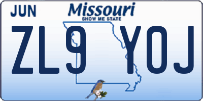 MO license plate ZL9Y0J