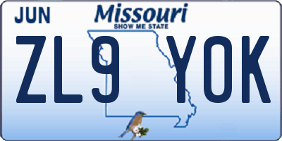 MO license plate ZL9Y0K