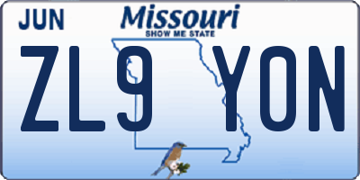 MO license plate ZL9Y0N