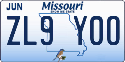 MO license plate ZL9Y0O