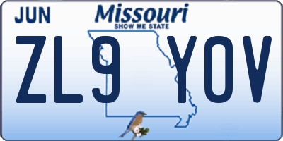 MO license plate ZL9Y0V