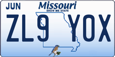 MO license plate ZL9Y0X