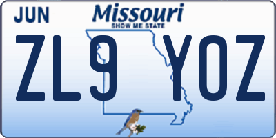 MO license plate ZL9Y0Z