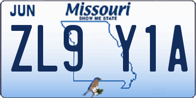 MO license plate ZL9Y1A