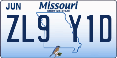 MO license plate ZL9Y1D