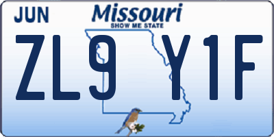 MO license plate ZL9Y1F