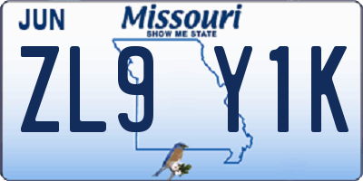 MO license plate ZL9Y1K