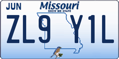 MO license plate ZL9Y1L