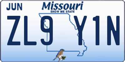 MO license plate ZL9Y1N