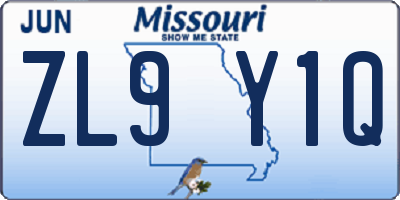 MO license plate ZL9Y1Q
