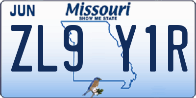 MO license plate ZL9Y1R