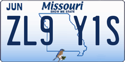 MO license plate ZL9Y1S