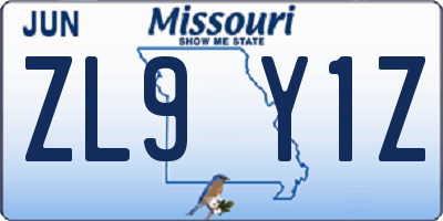 MO license plate ZL9Y1Z