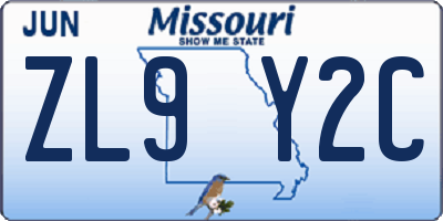 MO license plate ZL9Y2C