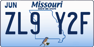MO license plate ZL9Y2F
