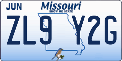 MO license plate ZL9Y2G