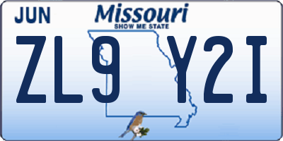 MO license plate ZL9Y2I