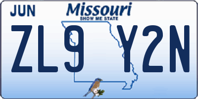 MO license plate ZL9Y2N