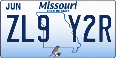 MO license plate ZL9Y2R