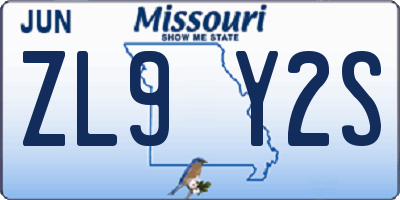 MO license plate ZL9Y2S