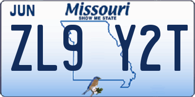MO license plate ZL9Y2T