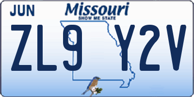 MO license plate ZL9Y2V