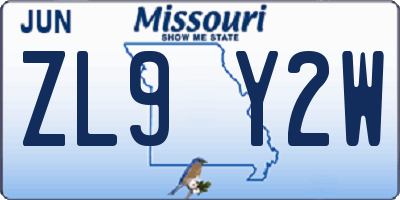 MO license plate ZL9Y2W