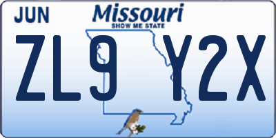 MO license plate ZL9Y2X