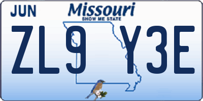 MO license plate ZL9Y3E