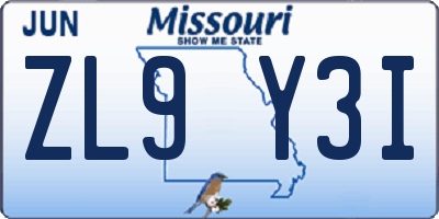 MO license plate ZL9Y3I