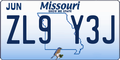 MO license plate ZL9Y3J