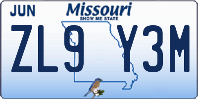 MO license plate ZL9Y3M