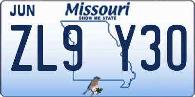 MO license plate ZL9Y3O