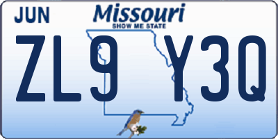 MO license plate ZL9Y3Q