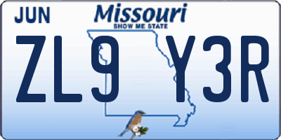 MO license plate ZL9Y3R