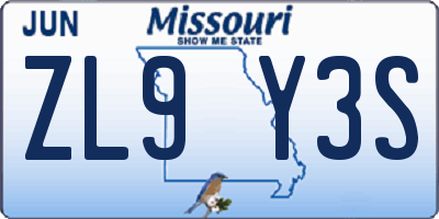 MO license plate ZL9Y3S