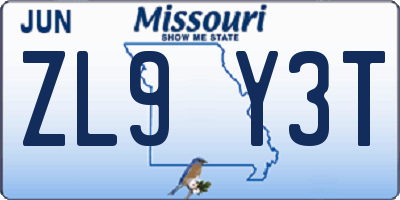 MO license plate ZL9Y3T
