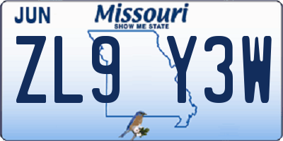 MO license plate ZL9Y3W
