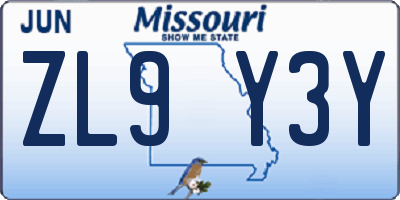 MO license plate ZL9Y3Y