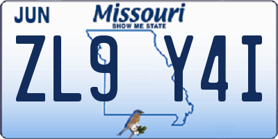 MO license plate ZL9Y4I