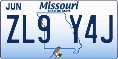 MO license plate ZL9Y4J