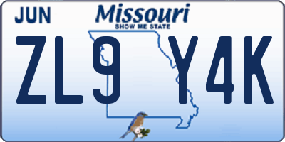 MO license plate ZL9Y4K