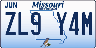 MO license plate ZL9Y4M