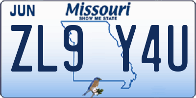 MO license plate ZL9Y4U