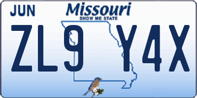 MO license plate ZL9Y4X
