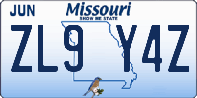 MO license plate ZL9Y4Z