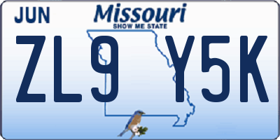 MO license plate ZL9Y5K