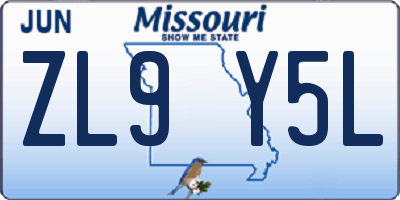 MO license plate ZL9Y5L