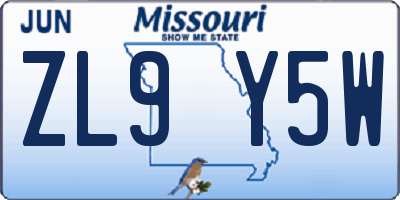 MO license plate ZL9Y5W
